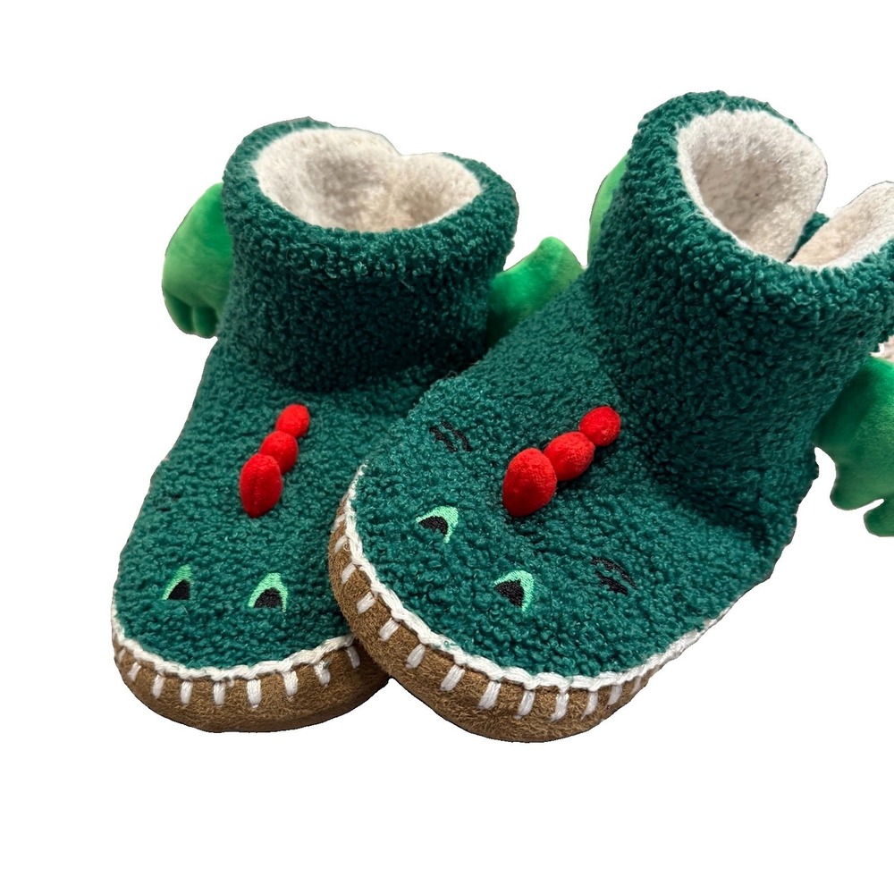Hanna Andersson Dragon Slippers Kids Size 11-12 Green
